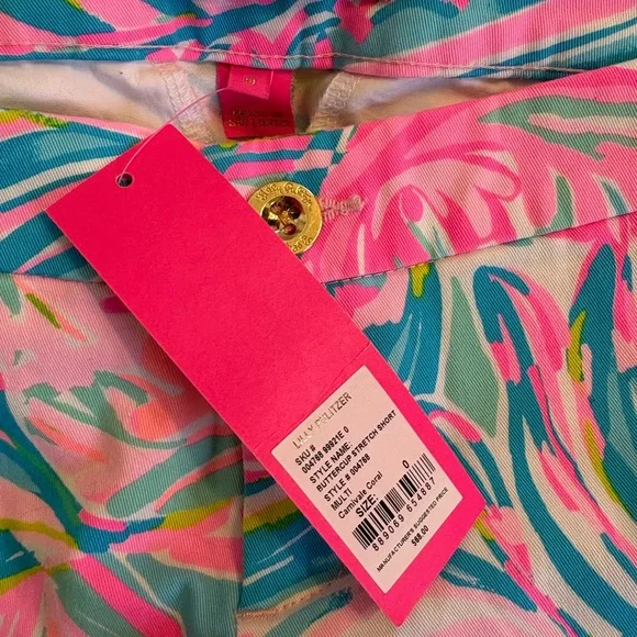 Lilly Pulitzer Scallop Hem Printed Shorts - Pink & Aqua NWT Buttercup Stretch - Picture 2 of 3